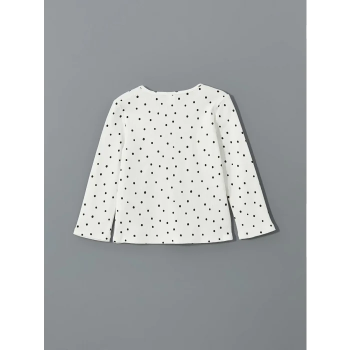LCW Kids Ekru Bisiklet Yaka Puantiyeli Kız Çocuk Tişört