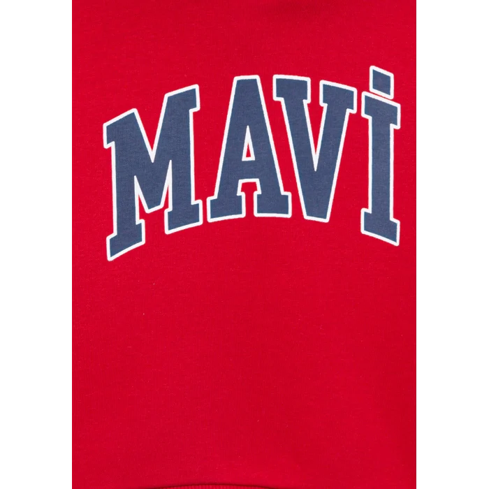 Mavi 6610110-70464 Mavi Logo Baskılı Kırmızı Kapüşonlu Sweatshirt