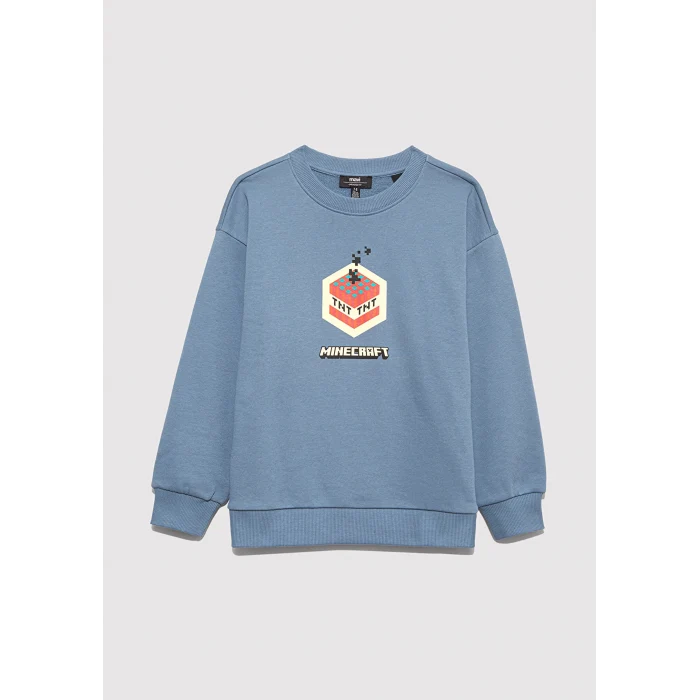 Mavi 6S10130-85518 Minecraft Baskılı Mavi Sweatshirt