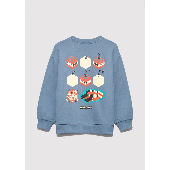 Mavi 6S10130-85518 Minecraft Baskılı Mavi Sweatshirt