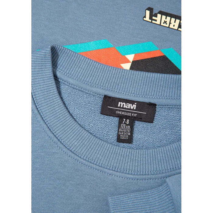 Mavi 6S10130-85518 Minecraft Baskılı Mavi Sweatshirt