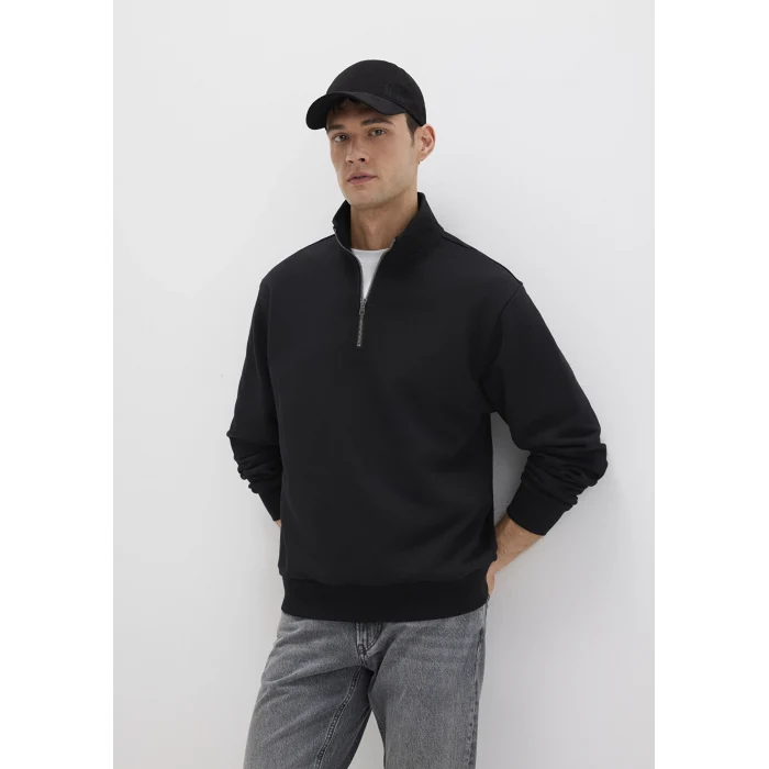 Mavi 0S10419-900 Yarı Fermuarlı siyah Basic Sweatshirt
