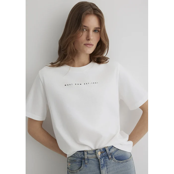 Mavi 1613147-70057 Mavi Baskılı Ekru Tişört