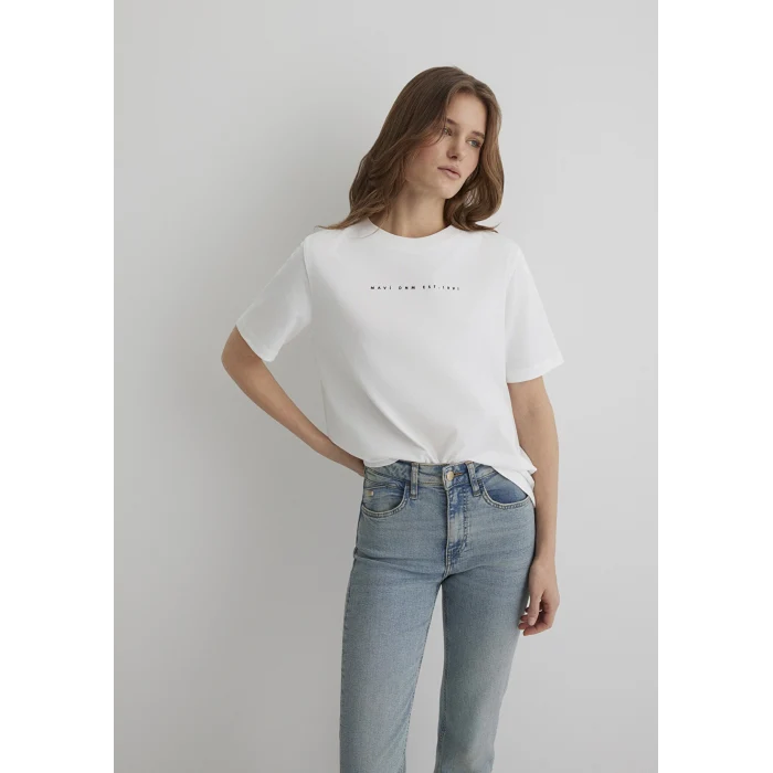 Mavi 1613147-70057 Mavi Baskılı Ekru Tişört