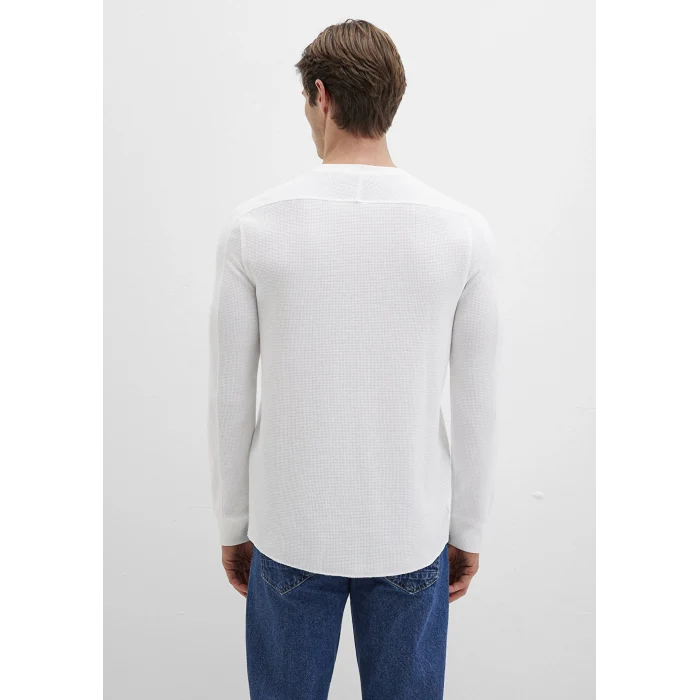 Mavi 0610106-70054 Uzun Kollu Dokulu Beyaz Basic Tişört