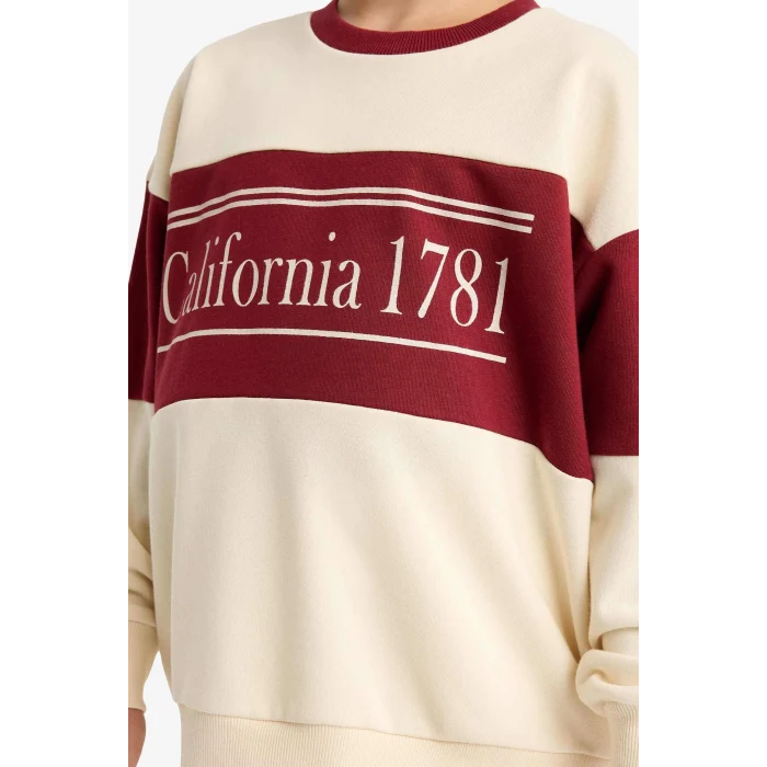 Defacto E6418A8ER42 Ekru Kız Çocuk 2li Takım Baskılı Sweatshirt Eşofman Altı