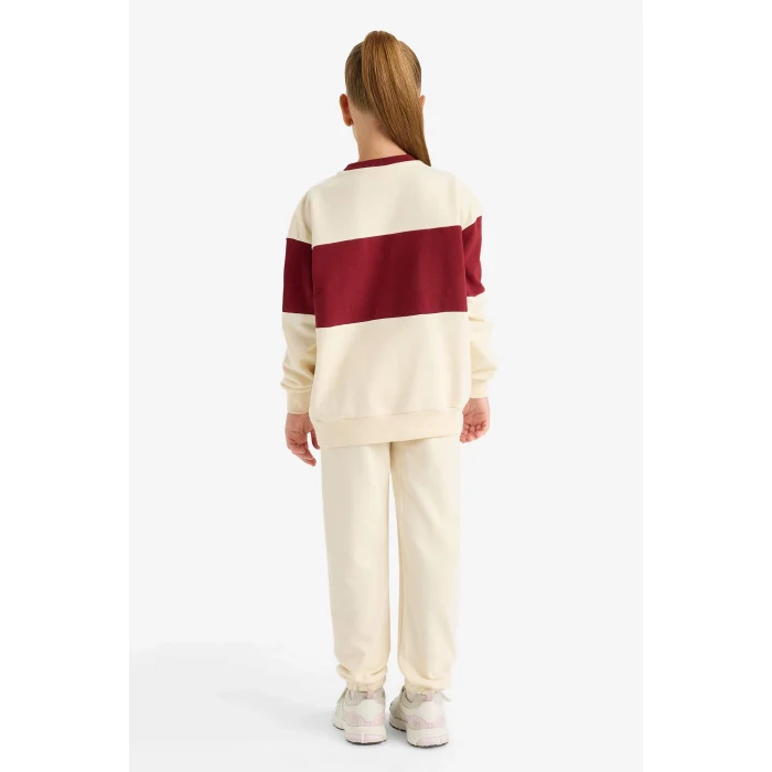 Defacto E6418A8ER42 Ekru Kız Çocuk 2li Takım Baskılı Sweatshirt Eşofman Altı