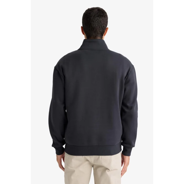 Defacto X7405 Antrasit Comfort Regular Fit Rahat Kalıp Fermuarlı Dik Yaka Basic Düz Sweatshirt