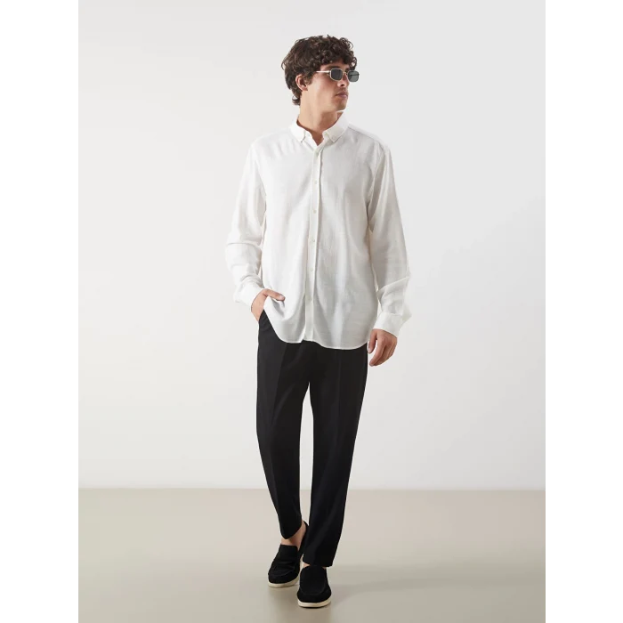 LCW Vision Ekru Slim Fit Uzun Kollu Armürlü Erkek Gömlek