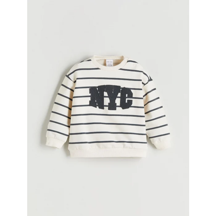 LCW baby Ekru Nakışlı Erkek Bebek Sweatshirt ve Pantolon 2li