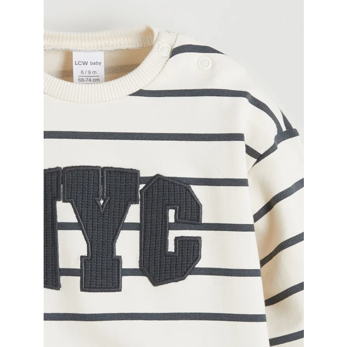 LCW baby Ekru Nakışlı Erkek Bebek Sweatshirt ve Pantolon 2li