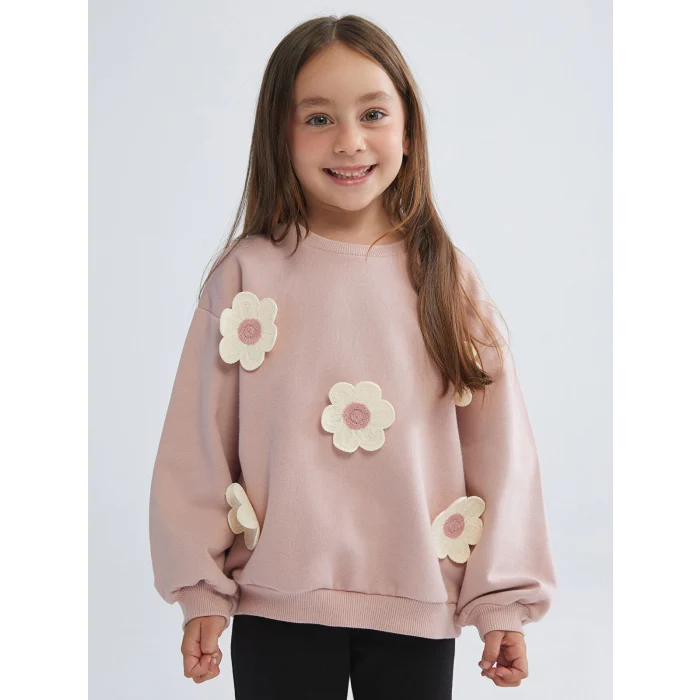 LCW Kids Pembe Çiçek Desenli Kız Çocuk Sweatshirt