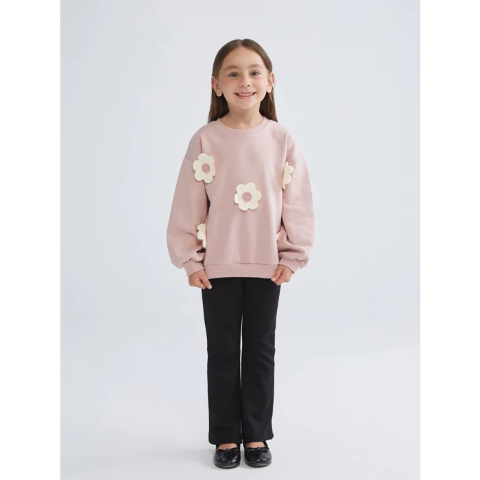 LCW Kids Pembe Çiçek Desenli Kız Çocuk Sweatshirt
