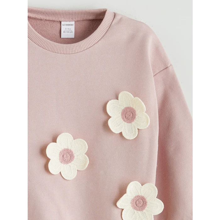 LCW Kids Pembe Çiçek Desenli Kız Çocuk Sweatshirt