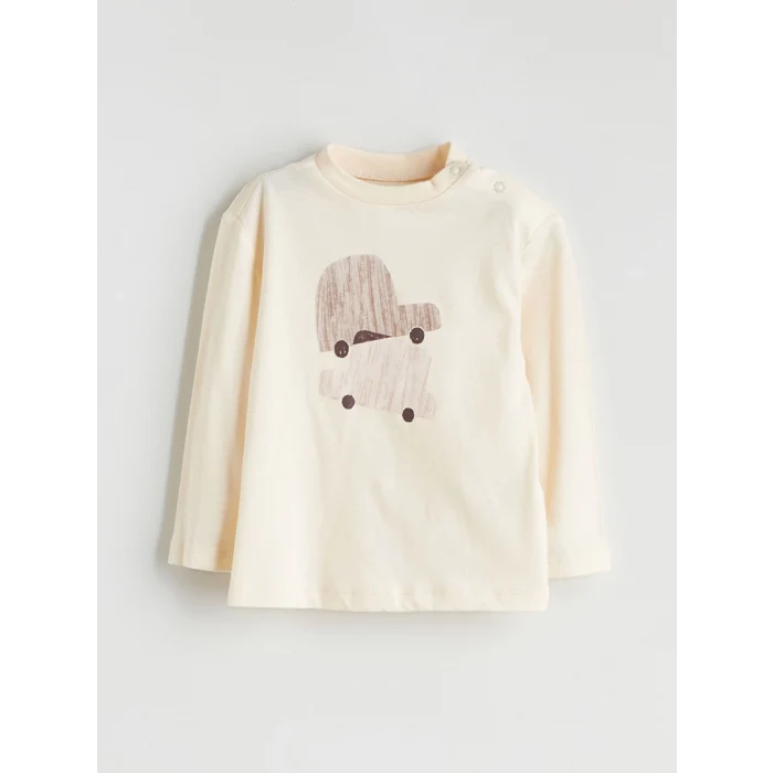 LCW baby Bej Bisiklet Yaka Baskılı Erkek Bebek 3lü Takım