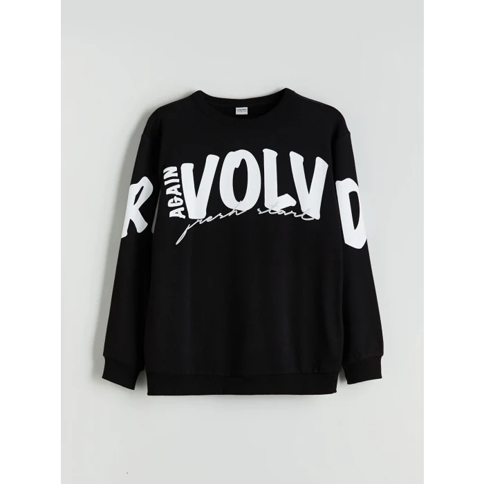 LCW Kids Siyah Bisiklet Yaka Baskılı Erkek Çocuk Eşofman Takım