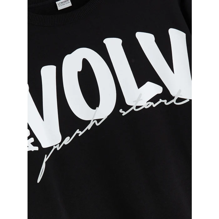 LCW Kids Siyah Bisiklet Yaka Baskılı Erkek Çocuk Eşofman Takım