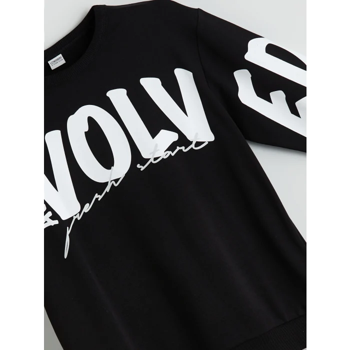 LCW Kids Siyah Bisiklet Yaka Baskılı Erkek Çocuk Eşofman Takım