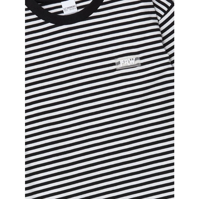 LCW Kids Siyah Bisiklet Yaka Çizgili Uzun Kollu Erkek Çocuk Tişört