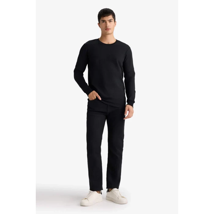 Defacto F3646AXBK81 Siyah Slim Fit Dar Kesim Bisiklet Yaka Uzun Kollu Tişört