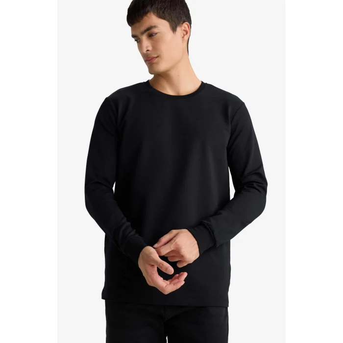 Defacto F3646AXBK81 Siyah Slim Fit Dar Kesim Bisiklet Yaka Uzun Kollu Tişört