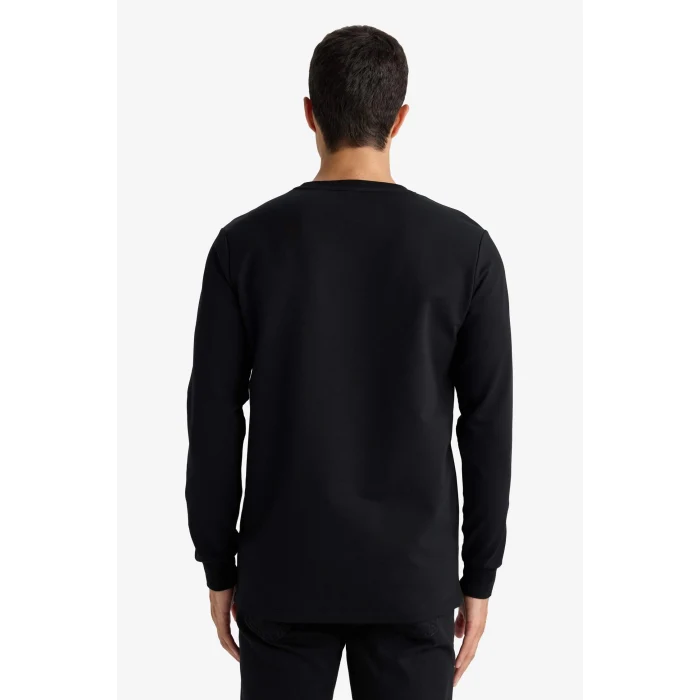 Defacto F3646AXBK81 Siyah Slim Fit Dar Kesim Bisiklet Yaka Uzun Kollu Tişört