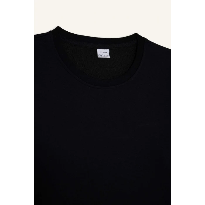 Defacto F3646AXBK81 Siyah Slim Fit Dar Kesim Bisiklet Yaka Uzun Kollu Tişört