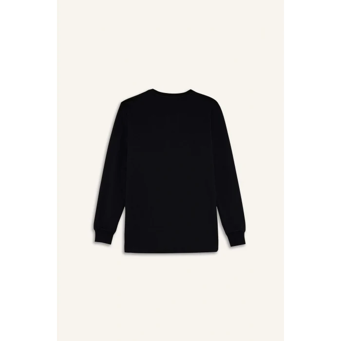 Defacto F3646AXBK81 Siyah Slim Fit Dar Kesim Bisiklet Yaka Uzun Kollu Tişört