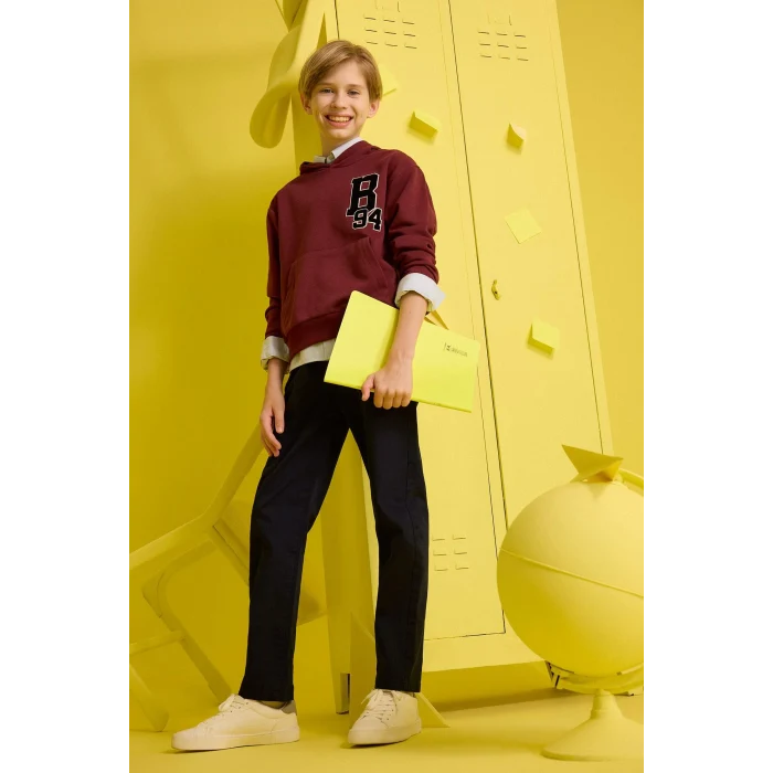 Defacto F2714A8BR194 Bordo Erkek Çocuk Oversize Geniş Kalıp Kapüşonlu Okul Sweatshirt