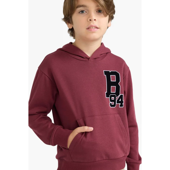 Defacto F2714A8BR194 Bordo Erkek Çocuk Oversize Geniş Kalıp Kapüşonlu Okul Sweatshirt