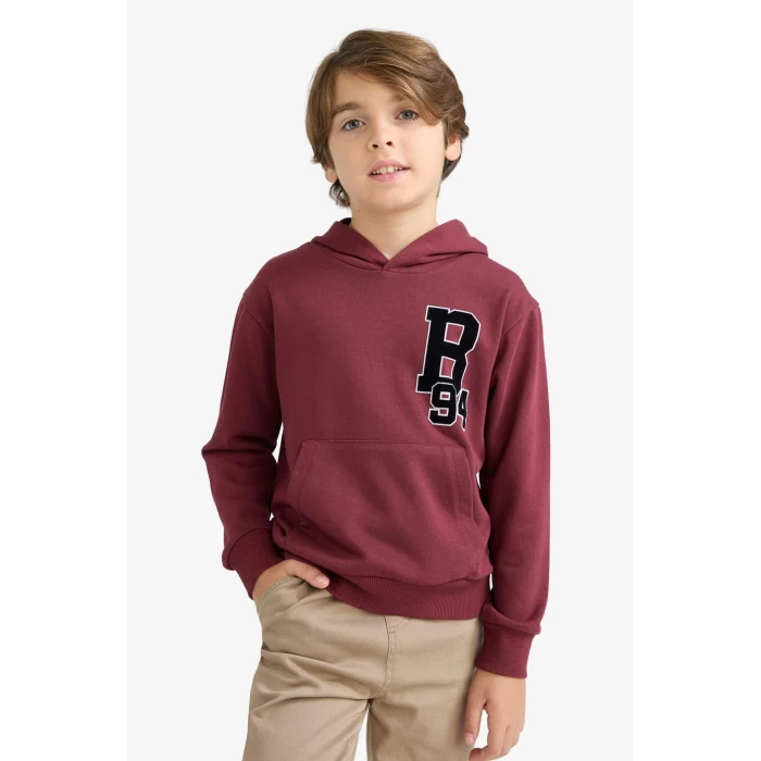 Defacto F2714A8BR194 Bordo Erkek Çocuk Oversize Geniş Kalıp Kapüşonlu Okul Sweatshirt