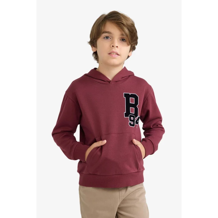 Defacto F2714A8BR194 Bordo Erkek Çocuk Oversize Geniş Kalıp Kapüşonlu Okul Sweatshirt