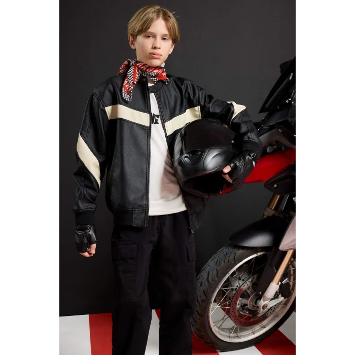 Defacto C4322A8BK27 Siyah Erkek Çocuk Su Geçirmez Kolej Yaka Bomber Mont