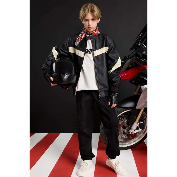 Defacto C4322A8BK27 Siyah Erkek Çocuk Su Geçirmez Kolej Yaka Bomber Mont