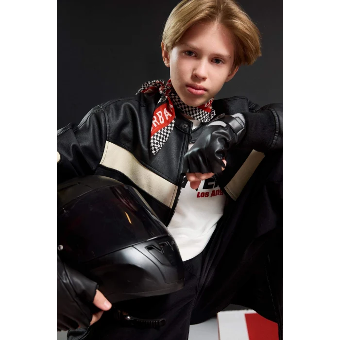 Defacto C4322A8BK27 Siyah Erkek Çocuk Su Geçirmez Kolej Yaka Bomber Mont