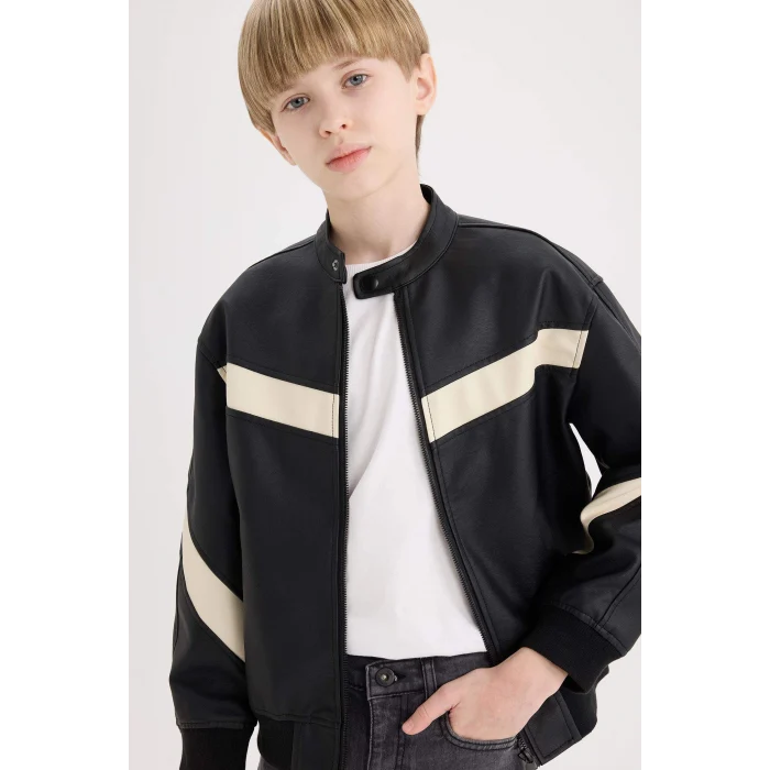 Defacto C4322A8BK27 Siyah Erkek Çocuk Su Geçirmez Kolej Yaka Bomber Mont