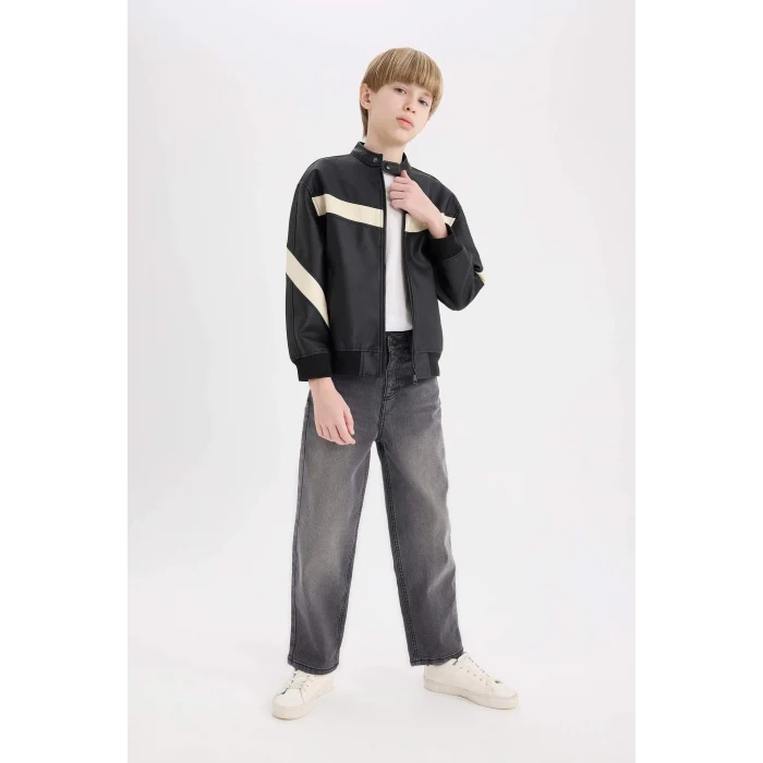 Defacto C4322A8BK27 Siyah Erkek Çocuk Su Geçirmez Kolej Yaka Bomber Mont
