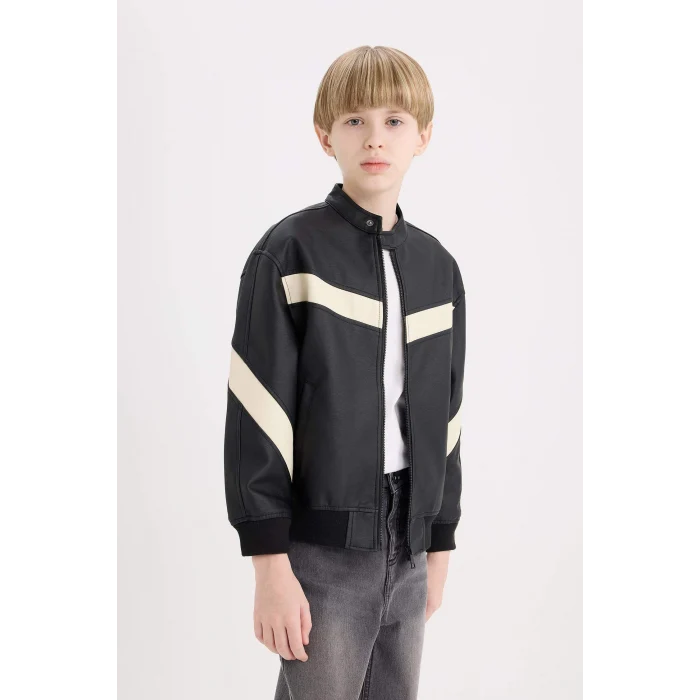 Defacto C4322A8BK27 Siyah Erkek Çocuk Su Geçirmez Kolej Yaka Bomber Mont