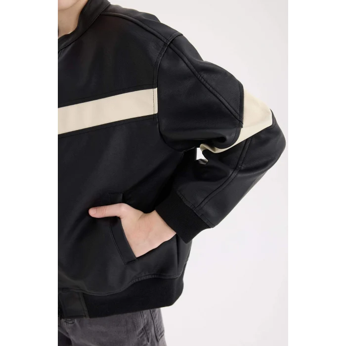 Defacto C4322A8BK27 Siyah Erkek Çocuk Su Geçirmez Kolej Yaka Bomber Mont