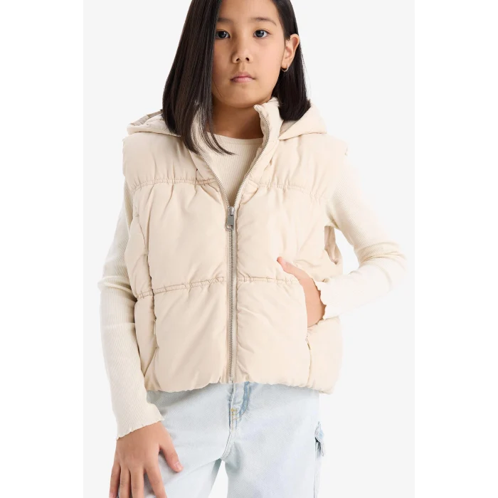 Defacto C4971A8BG734 Bej Kız Çocuk Su Geçirmez Kapüşonlu Şişme Yelek