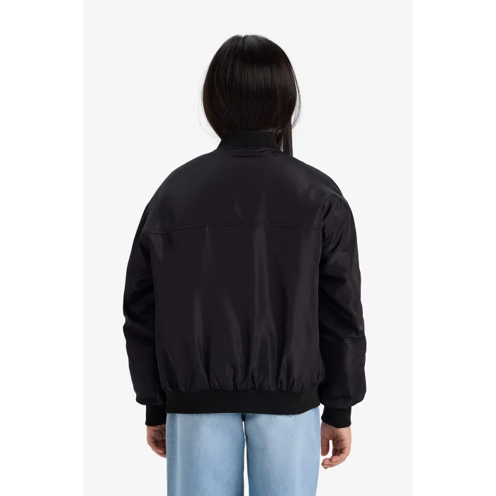 Defacto E8606A8BK27 Siyah Kız Çocuk Su Geçirmez Kolej Yaka Fermuarlı Bomber Mont