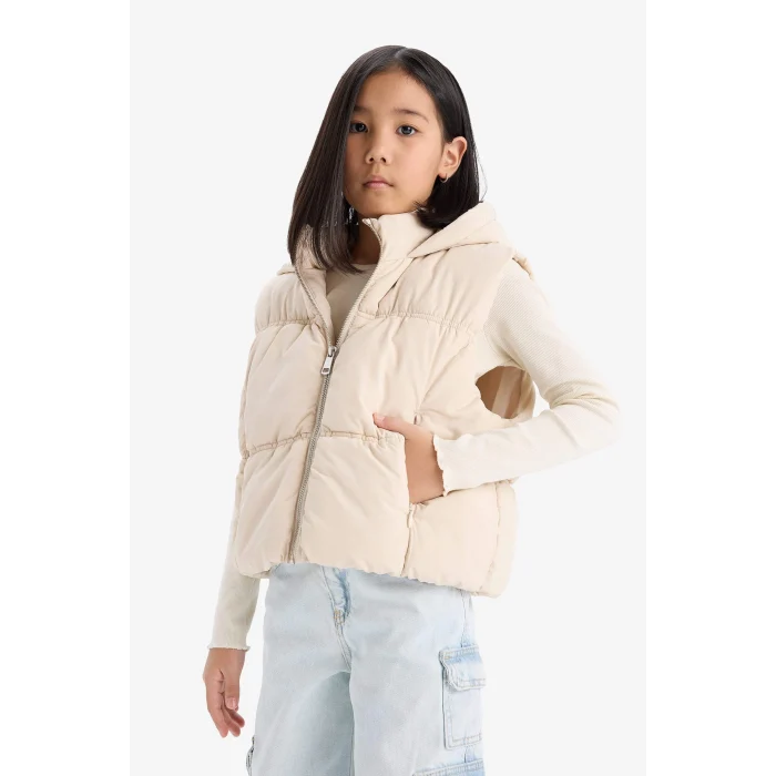 Defacto C4971A8BG734 Bej Kız Çocuk Su Geçirmez Kapüşonlu Şişme Yelek