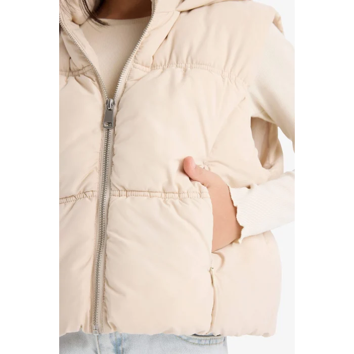 Defacto C4971A8BG734 Bej Kız Çocuk Su Geçirmez Kapüşonlu Şişme Yelek