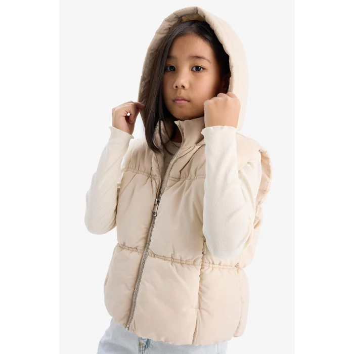 Defacto C4971A8BG734 Bej Kız Çocuk Su Geçirmez Kapüşonlu Şişme Yelek
