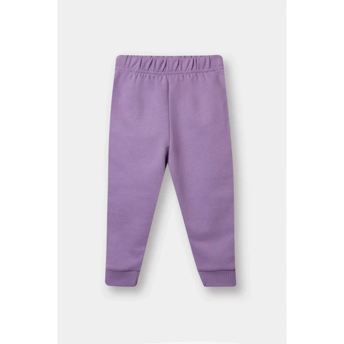 Defacto F0543A5PR80 Mor Kız Bebek 2li Takım İçi Yumuşak Tüylü Baskılı Sweatshirt Eşofman Altı