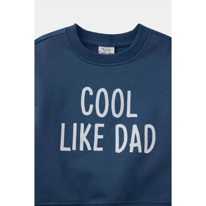 Defacto E8999A5IN257 İndigo Erkek Bebek 2li Takım Baskılı Sweatshirt Eşofman Altı