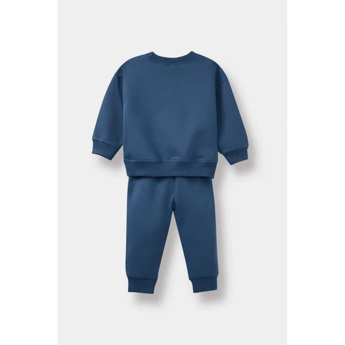 Defacto E8999A5IN257 İndigo Erkek Bebek 2li Takım Baskılı Sweatshirt Eşofman Altı