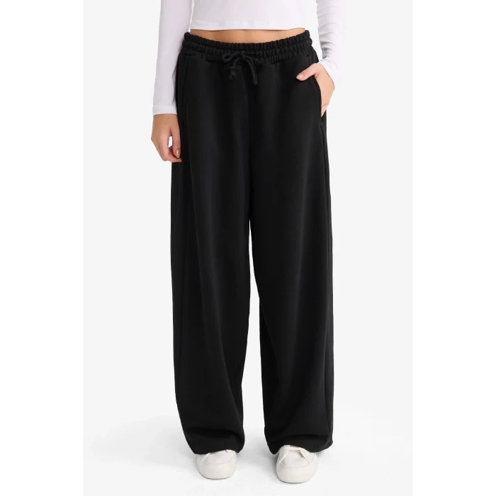 Defacto F3364AXBK81 Siyah Coool Barrel Fit Beli Bağcıklı Geniş Paça Eşofman Altı