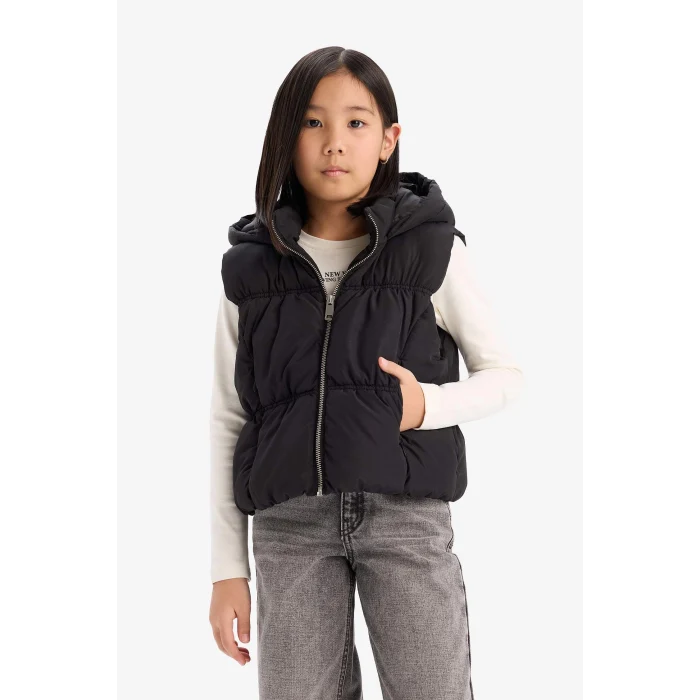 Defacto C4971A8BK27 Siyah Kız Çocuk Su Geçirmez Kapüşonlu Şişme Yelek