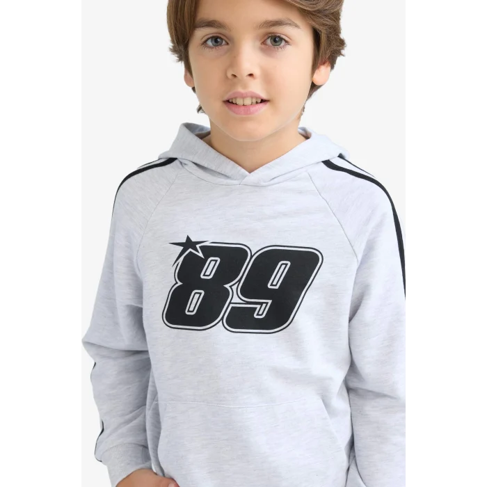 Defacto F1967A8GR400 Gri Erkek Çocuk Kapüşonlu Baskılı Sweatshirt